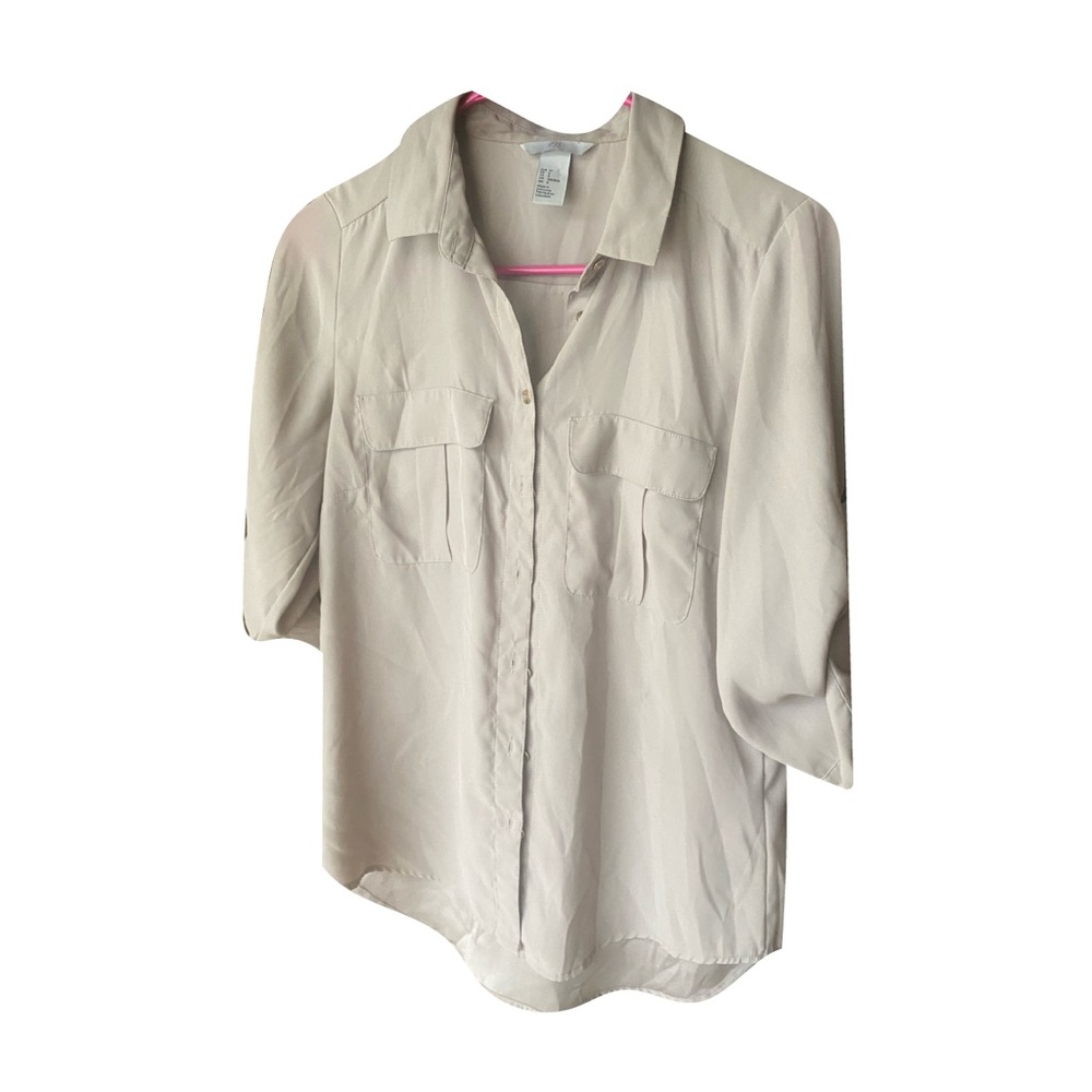 H&M nude button up top with quarter sleeves